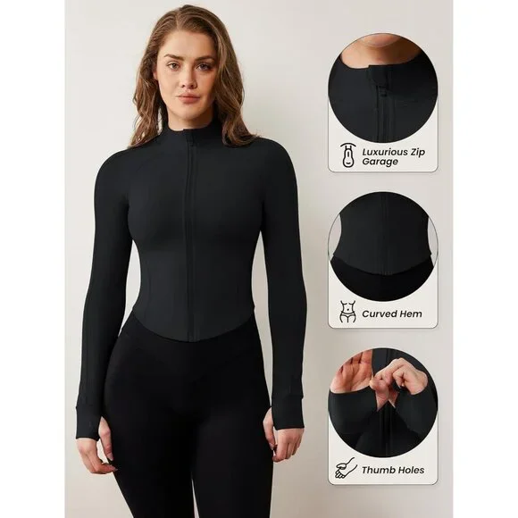 Women's Cropped Lightweight Zip Up Yoga Jacket Athletic Sportswear - Picture 4 of 5